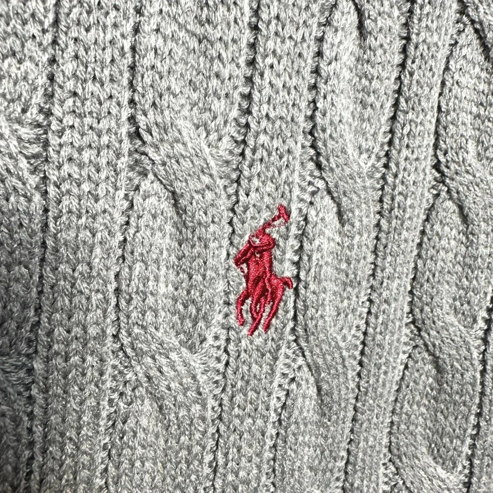 Polo Ralph Lauren Scarf Gray Cable Knit Red Pony Logo Mens Womens Accessory